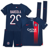 Paris Saint-Germain Nike Home Stadium Kit 2023-24 - Little Kids with Barcola 29 printing - Kit Captain