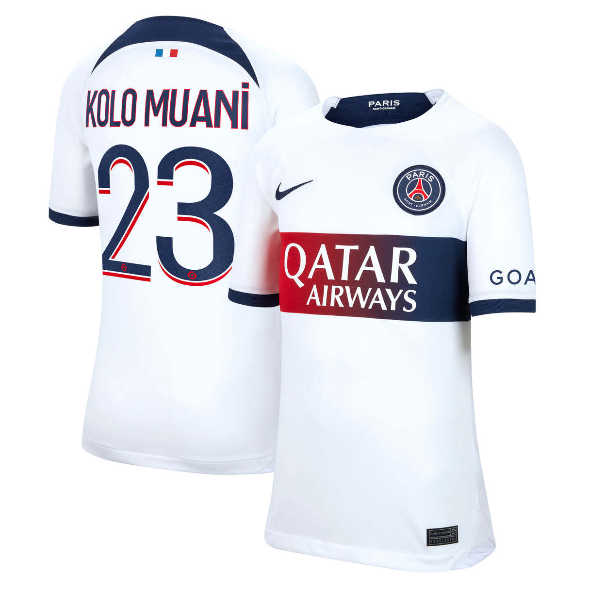 Paris Saint-Germain Nike Away Stadium Shirt 2023-24 - Kids with Kolo Muani 23 printing - Kit Captain