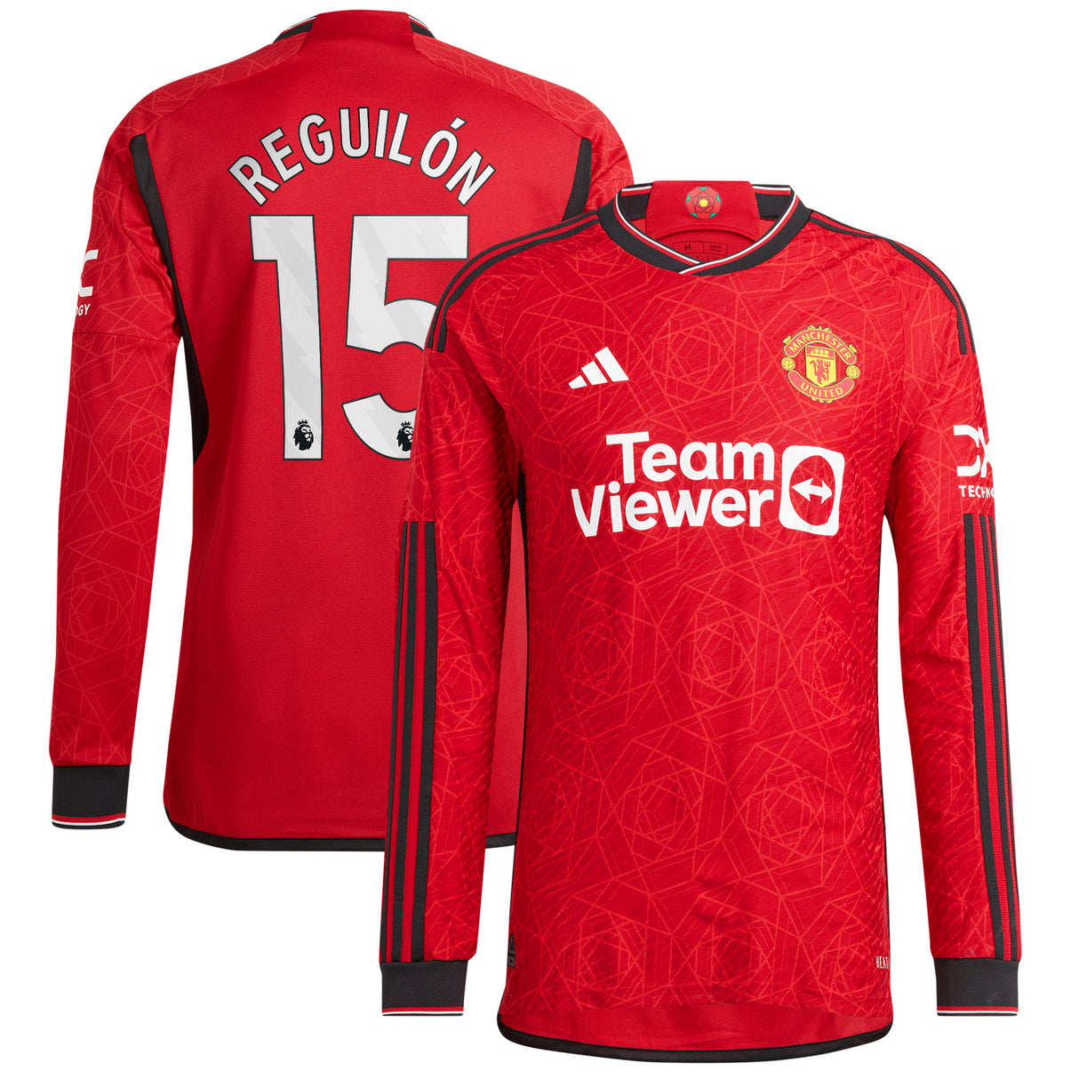 Manchester United EPL Home Authentic Shirt 2023-24 - Long sleeve with Reguilón 15 printing - Kit Captain