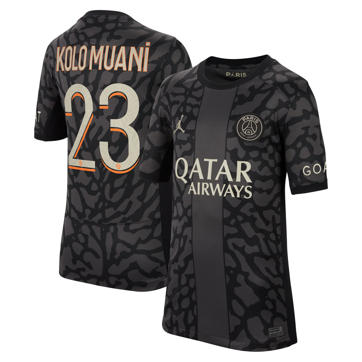 PSG x Jordan Third Stadium Shirt 2023-24 - Kids with Kolo Muani 23 printing - Kit Captain