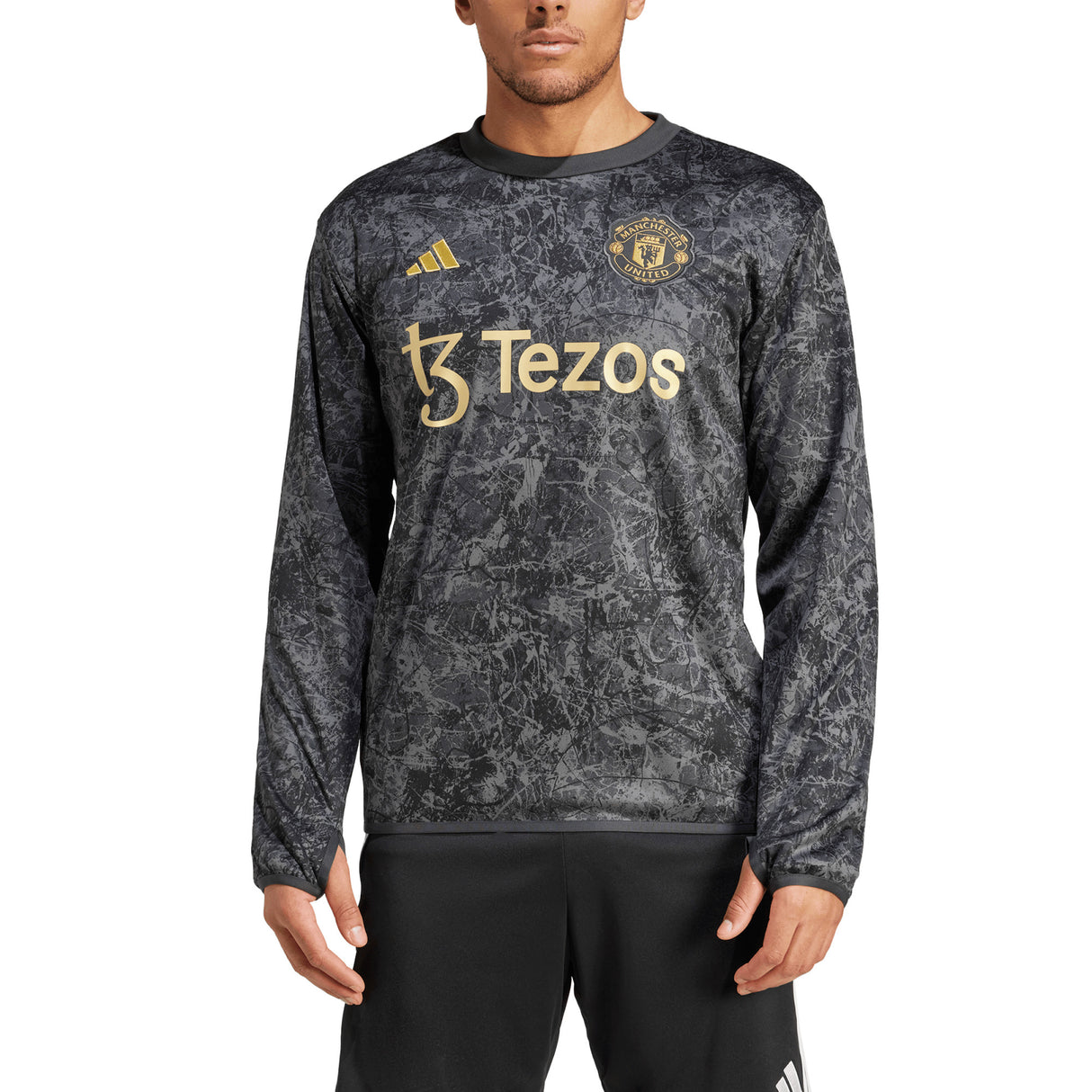 Manchester United adidas Stone Roses Pre Match Warm Top - Black