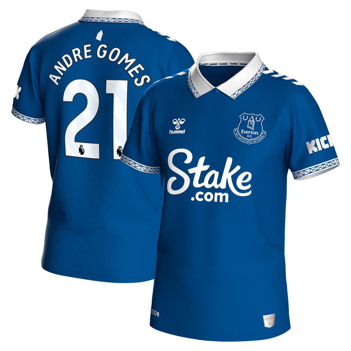 Everton Hummel Home Shirt 2023-24 with Andre Gomes 21 printing - Kit Captain