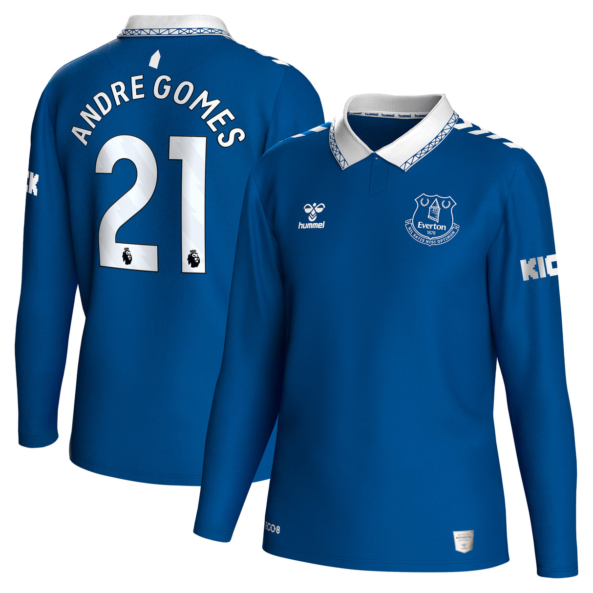 Everton Hummel Home Shirt 2023-24 - Long Sleeve - Kids with Andre Gomes 21 printing - Kit Captain