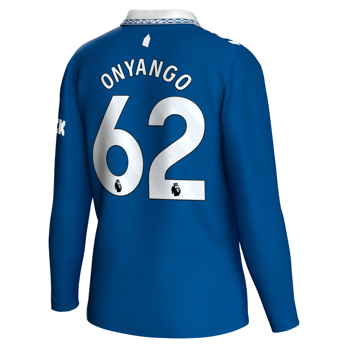 Everton Hummel Home Shirt 2023-24 - Long Sleeve - Kids with Onyango 62 printing - Kit Captain