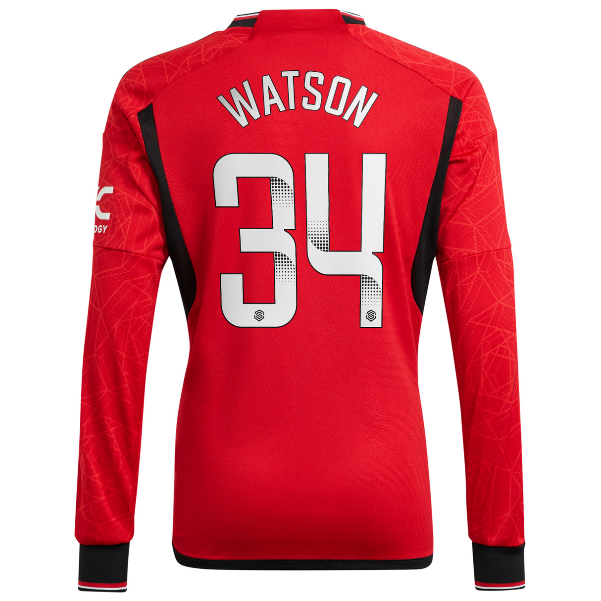 Manchester United WSL adidas Home Shirt 2023-24 - Long Sleeve - With Watson 34 Printing - Kit Captain