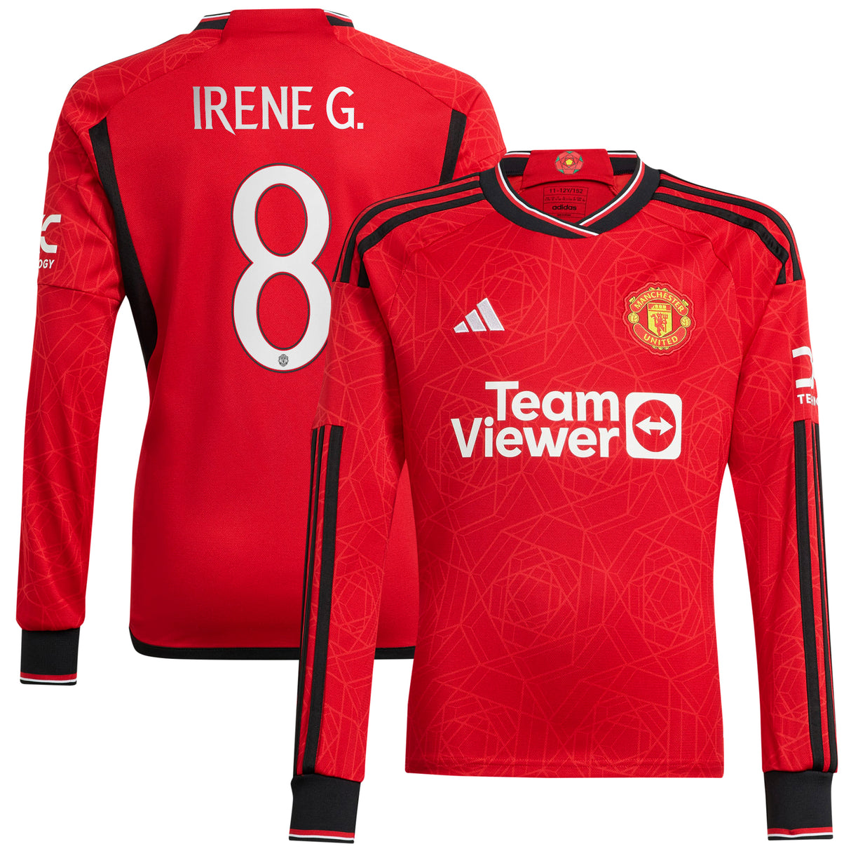 Manchester United Cup adidas Home Shirt 2023-24 - Long Sleeve - With Irene G. 8 Printing - Kit Captain