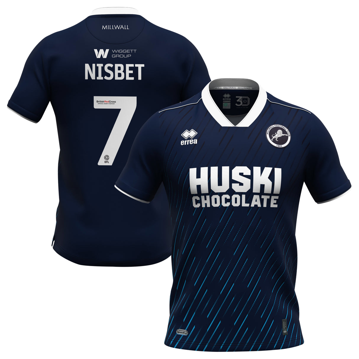 Millwall Errea Home Shirt 2023-24 - Kevin NISBET 7 - Kit Captain