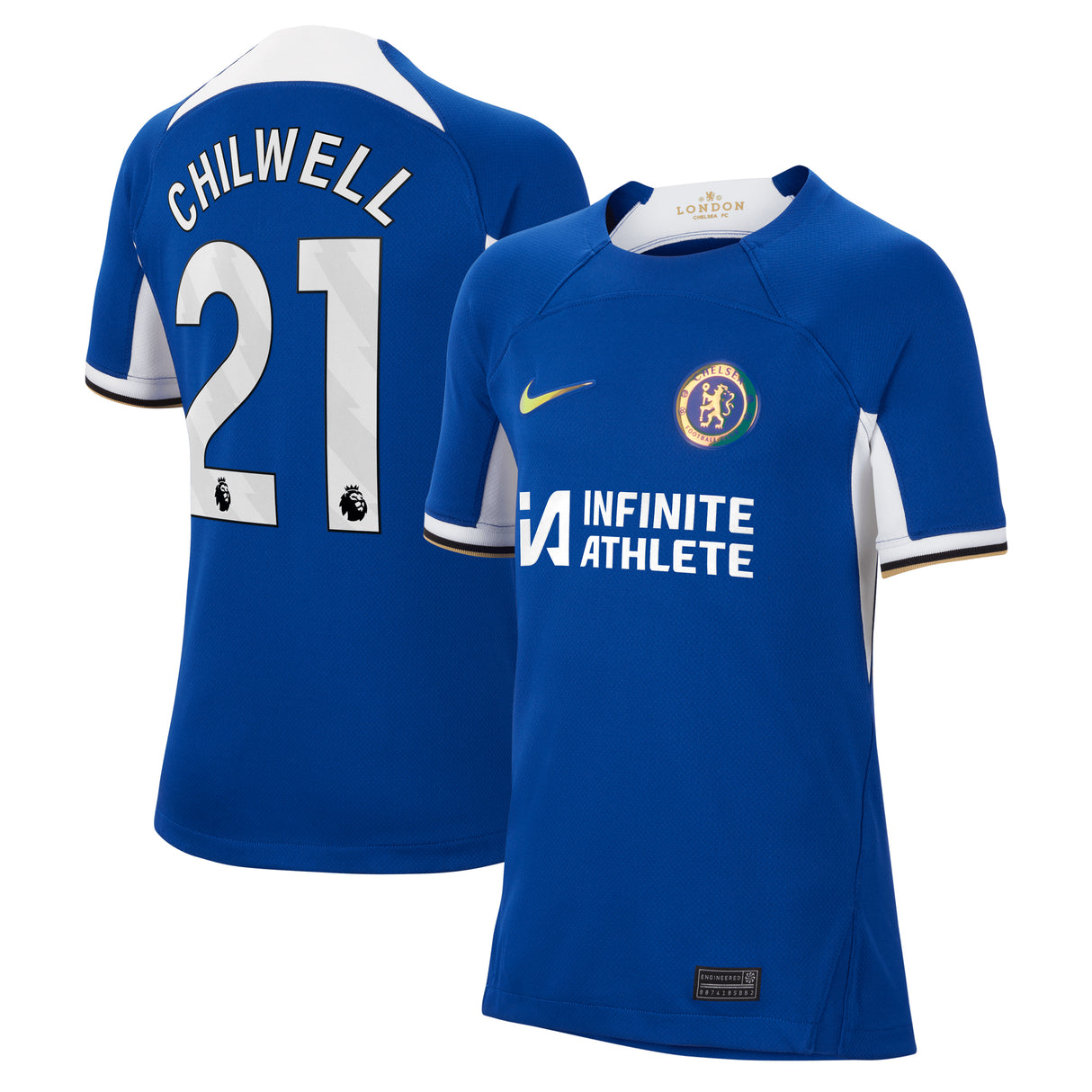 Chelsea Nike Home Stadium Sponsored Shirt 2023-24 - Kids with Chilwell 21 printing