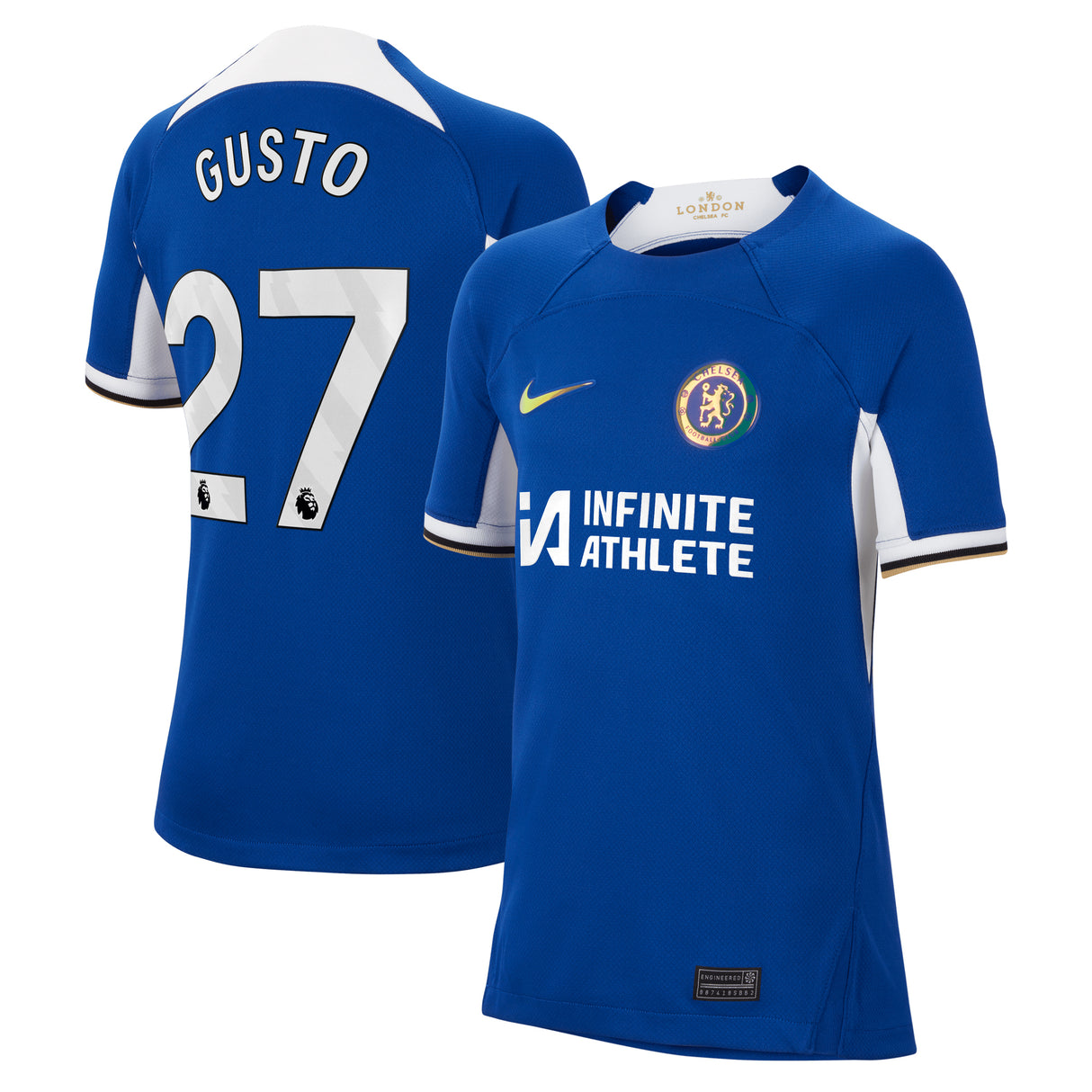 Chelsea Nike Home Stadium Sponsored Shirt 2023-24 - Kids with Gusto 27 printing