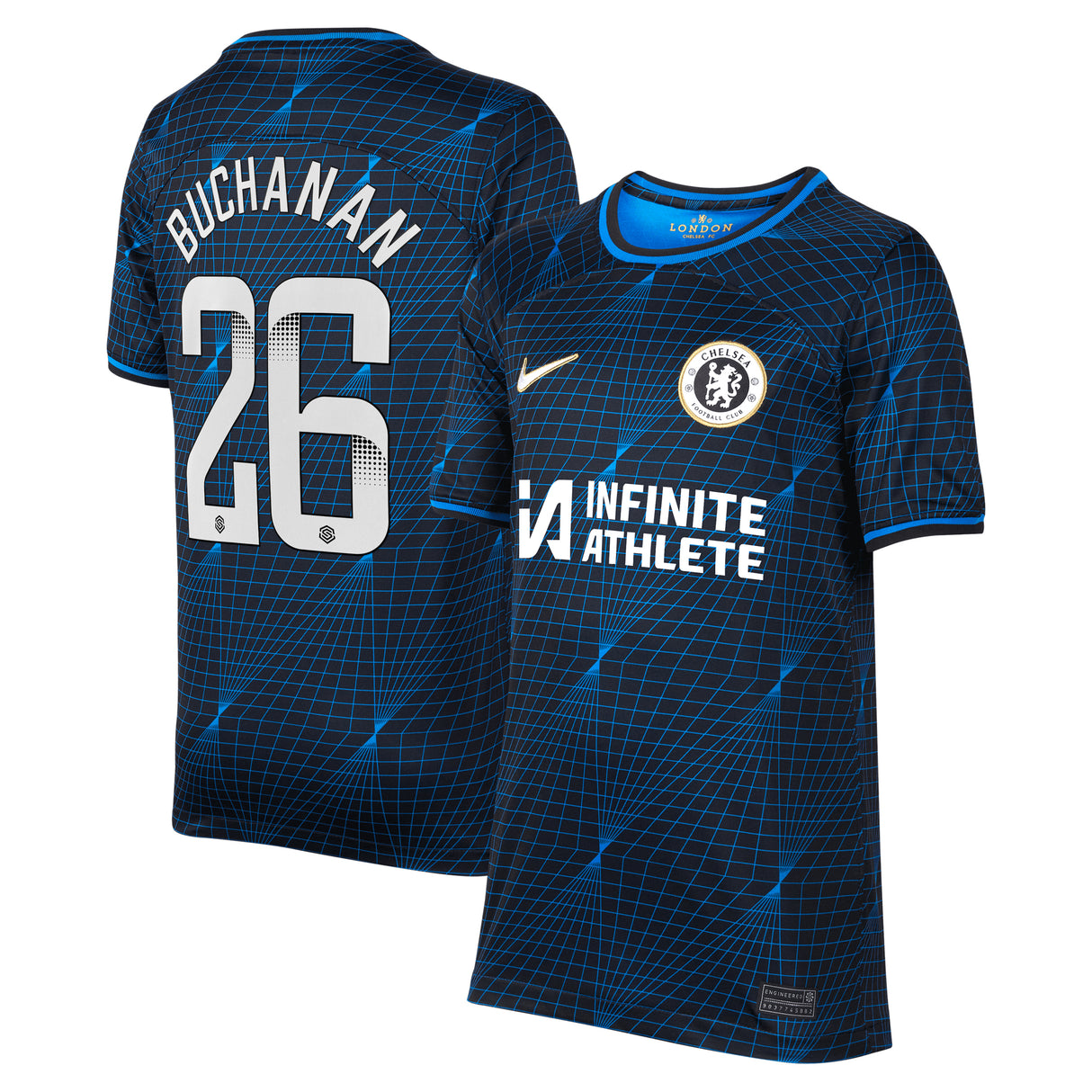 Chelsea WSL Nike Away Stadium Sponsored Shirt 2023-24 - Kids with Buchanan 26 printing