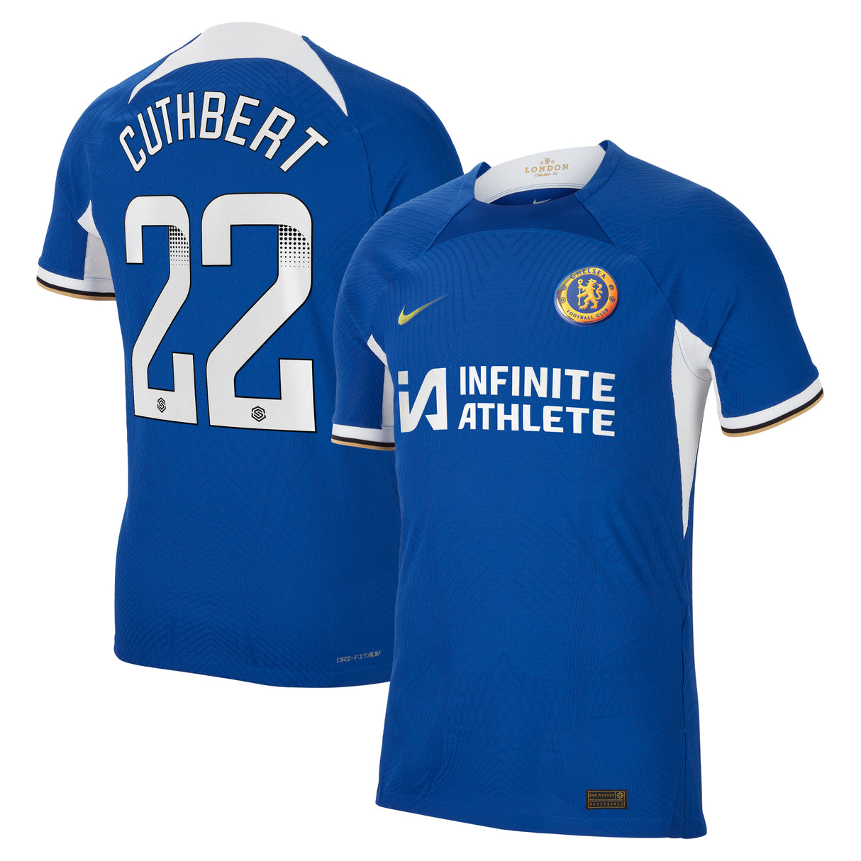 Chelsea WSL Home Vapor Match Sponsored Shirt 2023-24 with Cuthbert 22 printing - Kit Captain