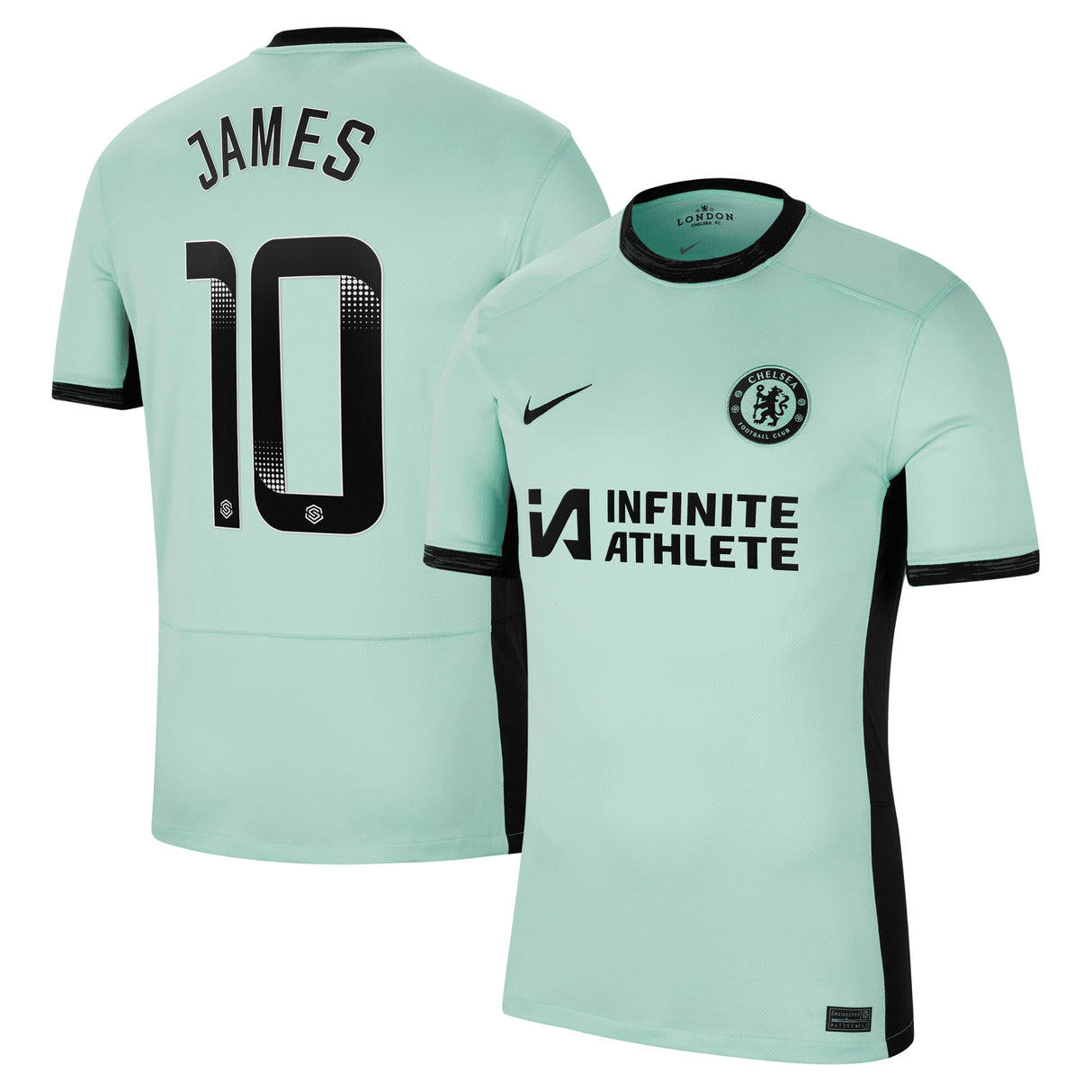 Chelsea WSL Nike Third Stadium Sponsored Shirt 2023-24 with James 10 printing