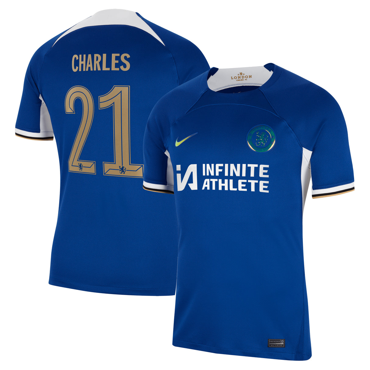 Chelsea Cup Nike Home Stadium Sponsored Shirt 2023-24 with Charles 21 printing