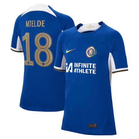 Chelsea Cup Nike Home Stadium Sponsored Shirt 2023-24 - Kids with Mjelde 18 printing