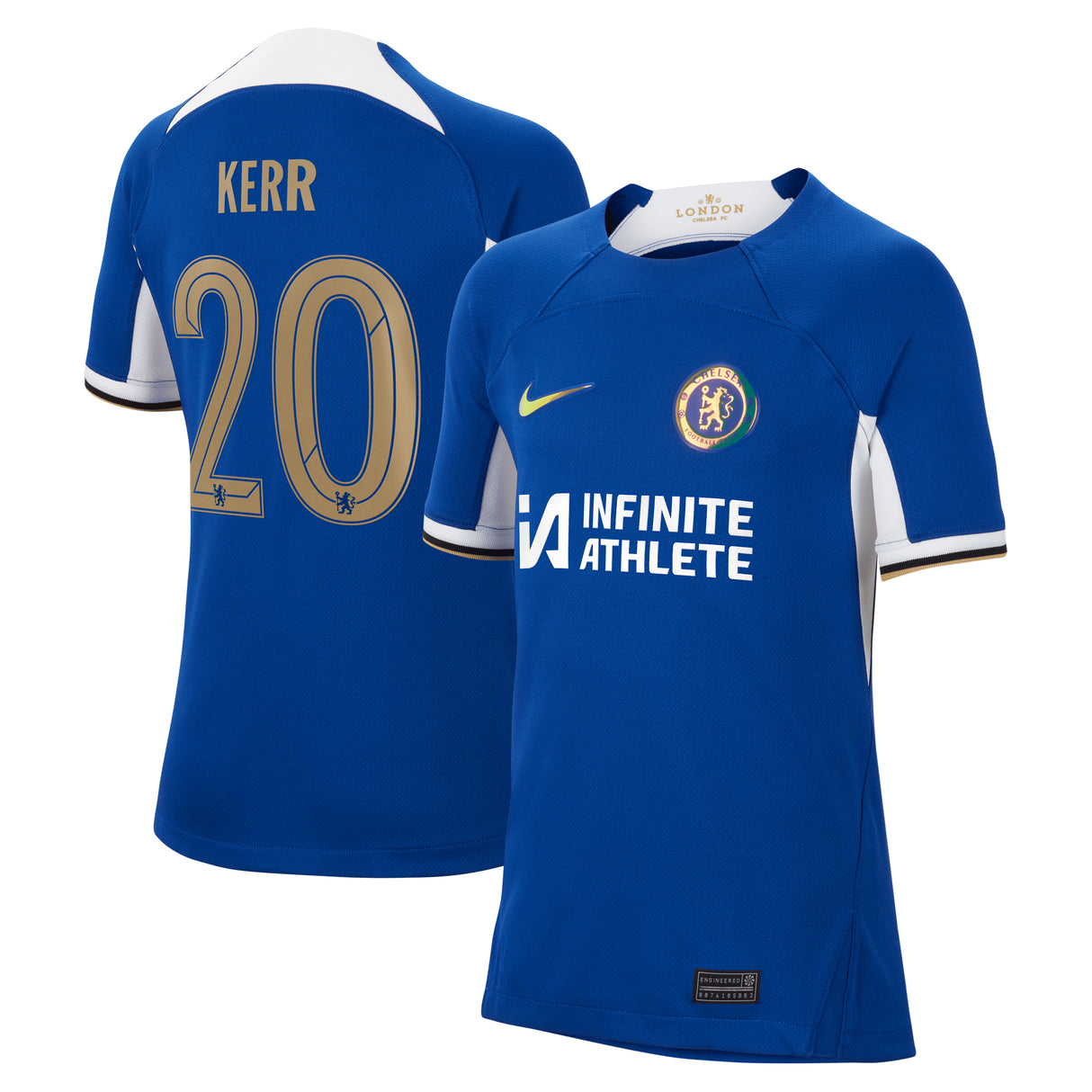 Chelsea Cup Nike Home Stadium Sponsored Shirt 2023-24 - Kids with Kerr 20 printing