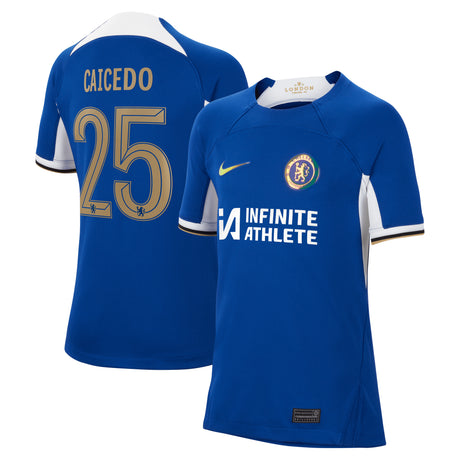 Chelsea Cup Nike Home Stadium Sponsored Shirt 2023-24 - Kids with Caicedo 25 printing