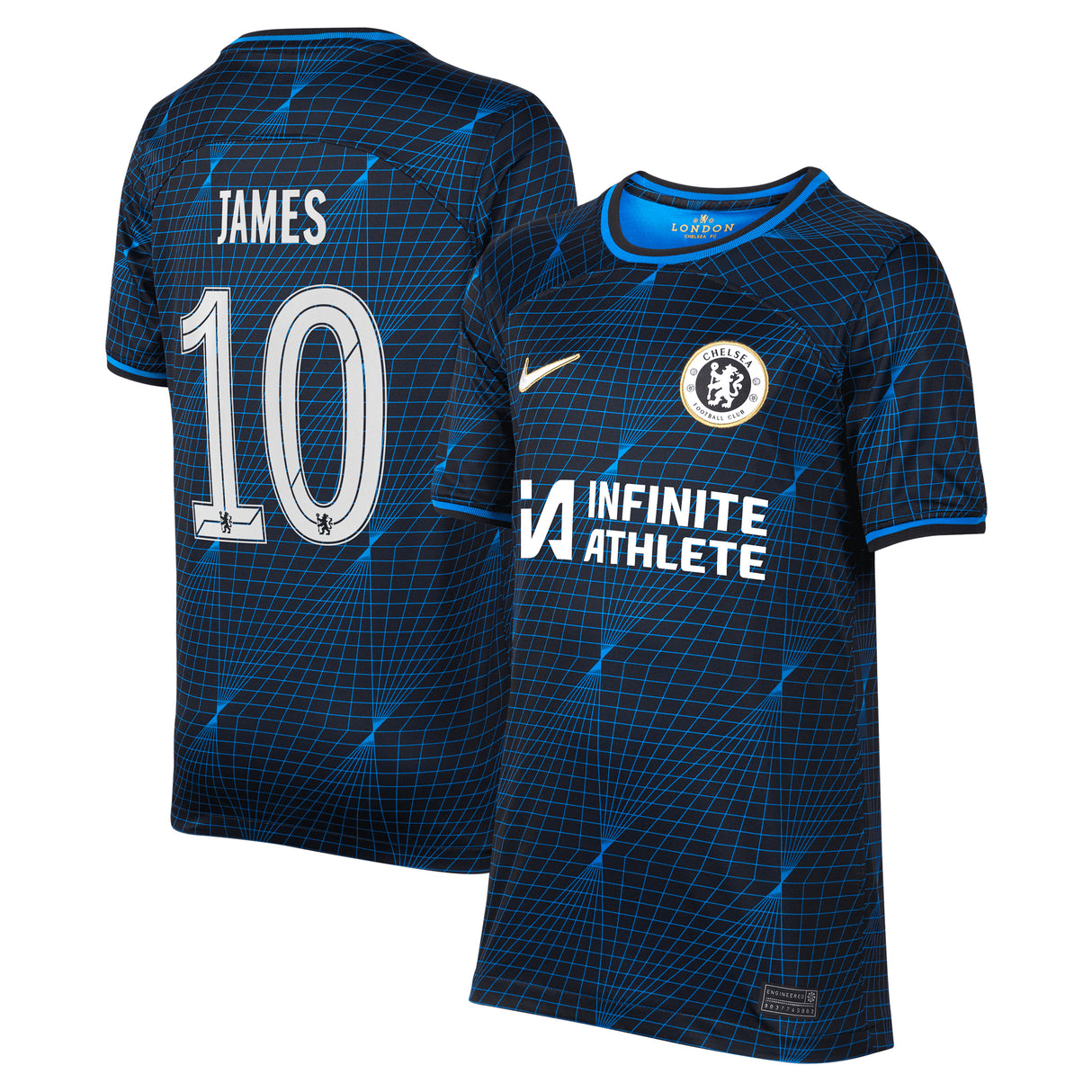 Chelsea Nike Cup Away Stadium Sponsored Shirt 2023-24 - Kids with James 10 printing