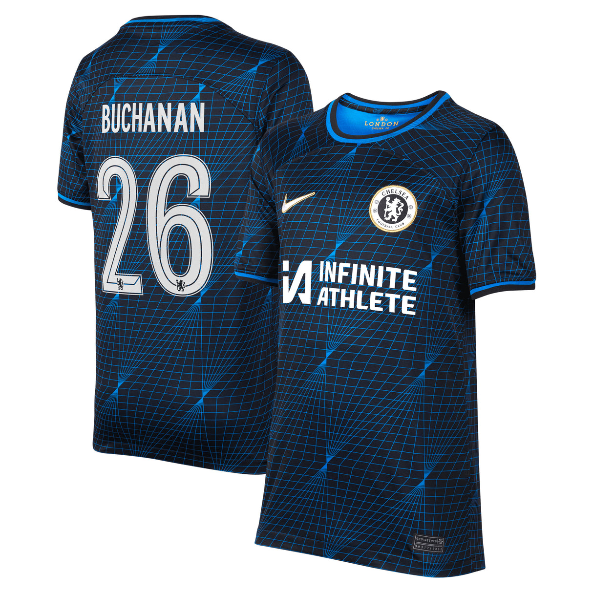 Chelsea Nike Cup Away Stadium Sponsored Shirt 2023-24 - Kids with Buchanan 26 printing