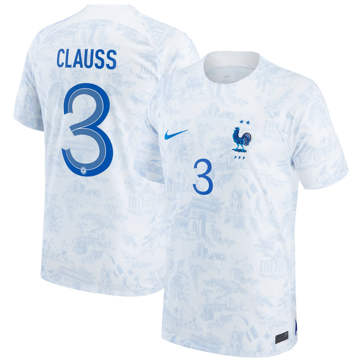 France Away Stadium Shirt 2022 with Clauss 3 printing - Kit Captain