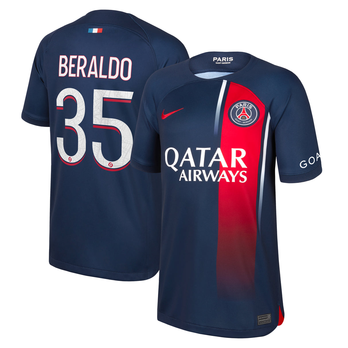 Paris Saint-Germain Nike Home Stadium Shirt 2023-24 - Kids with Beraldo 35 printing