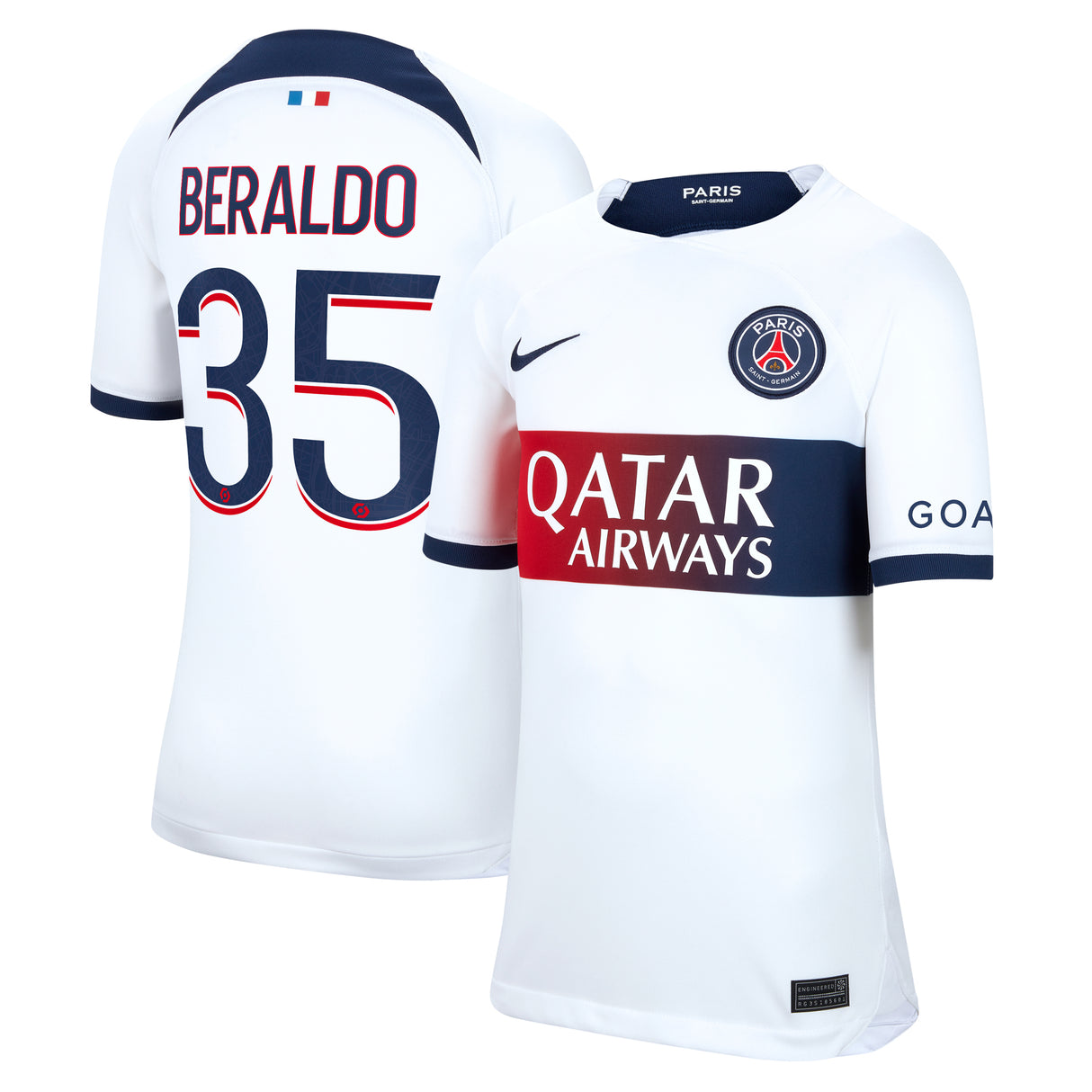 Paris Saint-Germain Nike Away Stadium Shirt 2023-24 - Kids with Beraldo 35 printing