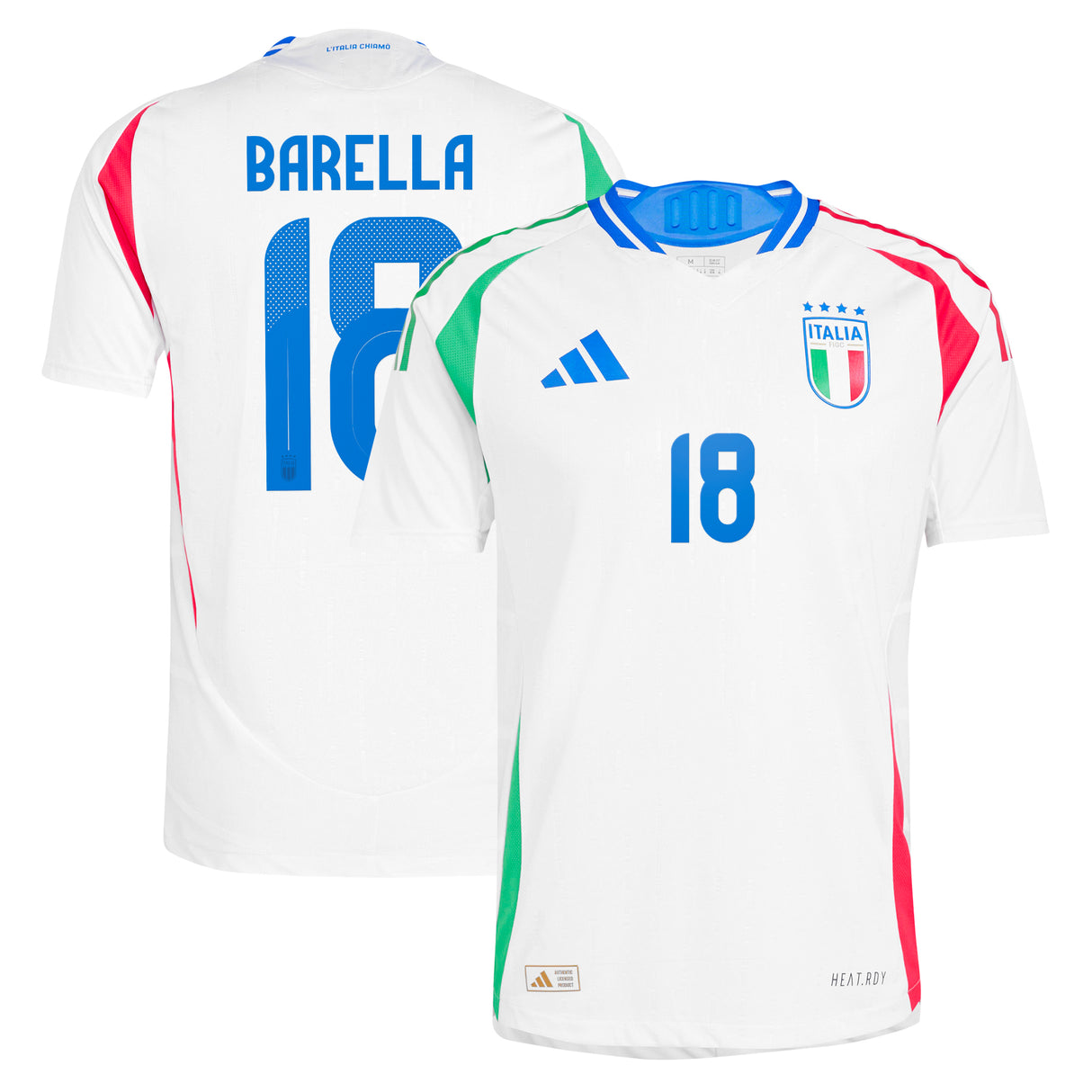 Italy adidas Away Authentic Shirt 2024 with Barella 18 printing